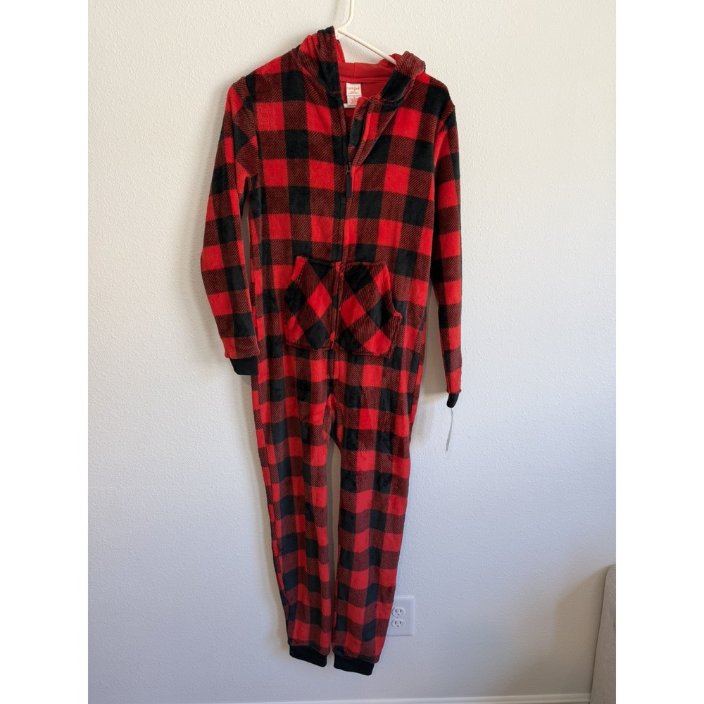 Cat & Jack Lumberjack Red/Black Plaid PJ 16 Teens 1 piece Sleepwear Hooded NWT